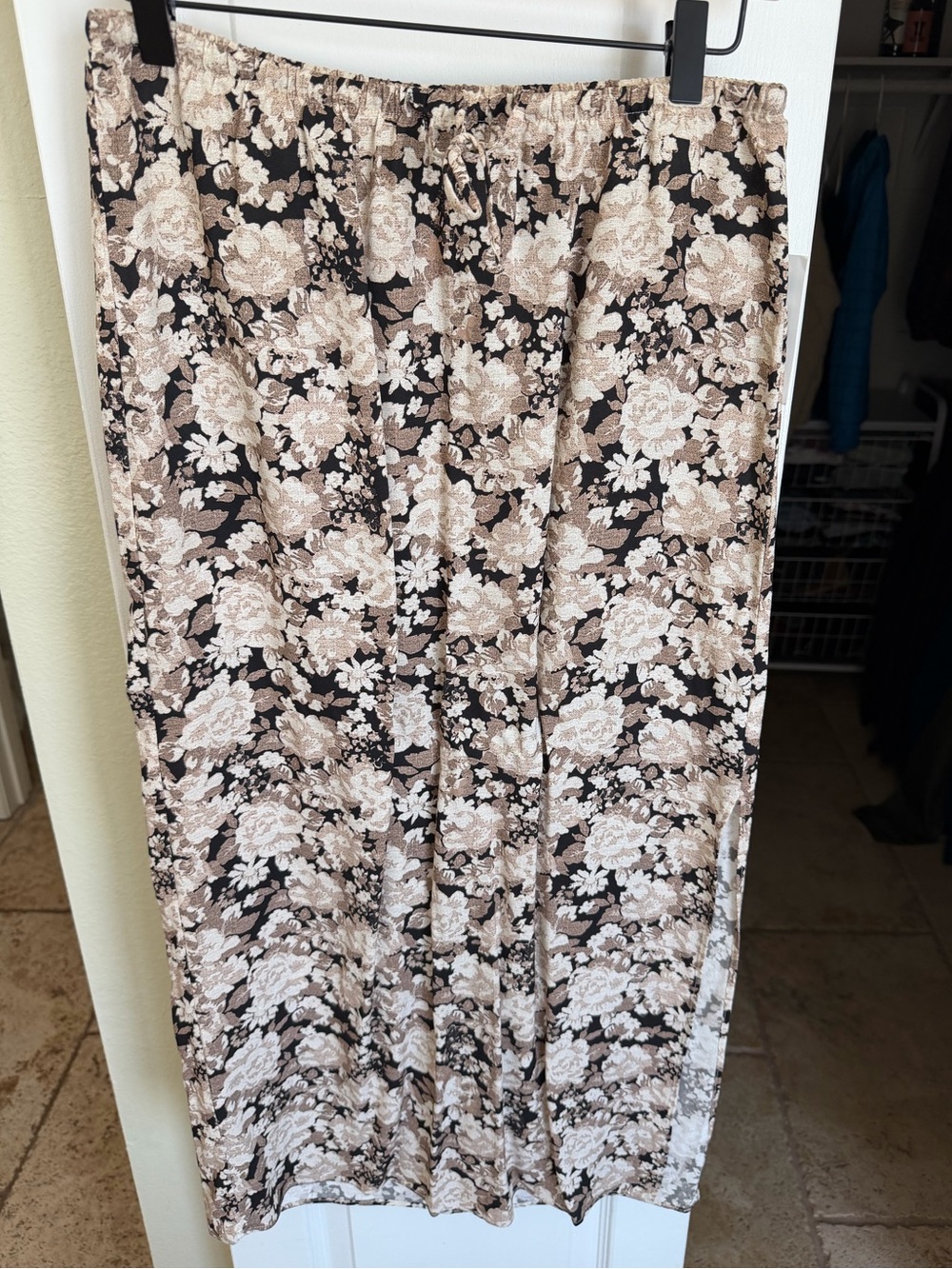 Black Maxi Skirt with Beige Floral Print